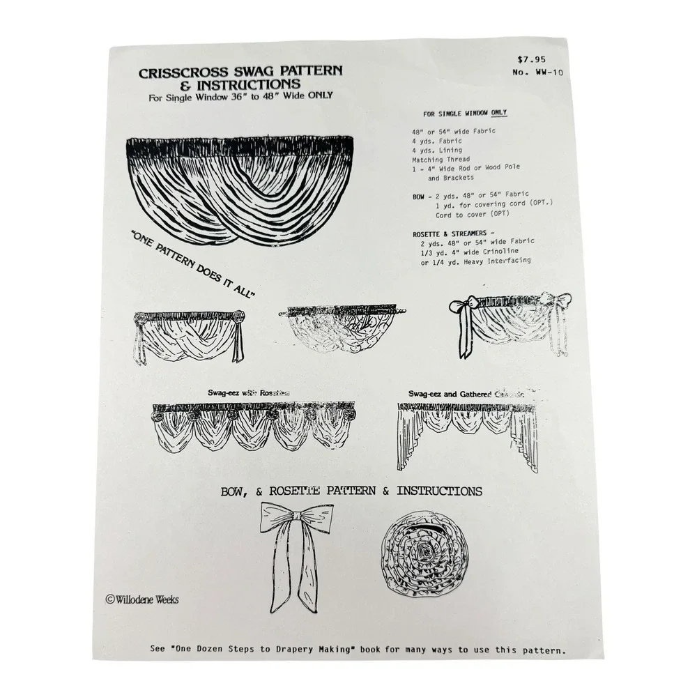 Vintage Crisscross Swag Curtain Pattern WW-10 Uncut Drapery Valance Sewing 1990s